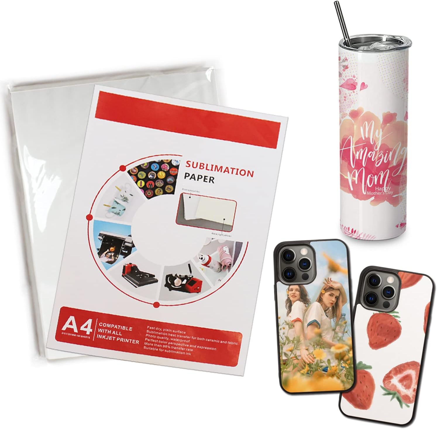 Sublimation Paper 100 Sheets Sublimation Ink Transfer Paper 8.27x11.7 inches for Heat Transfer Mug,T-Shirt,Light Fabric DIY