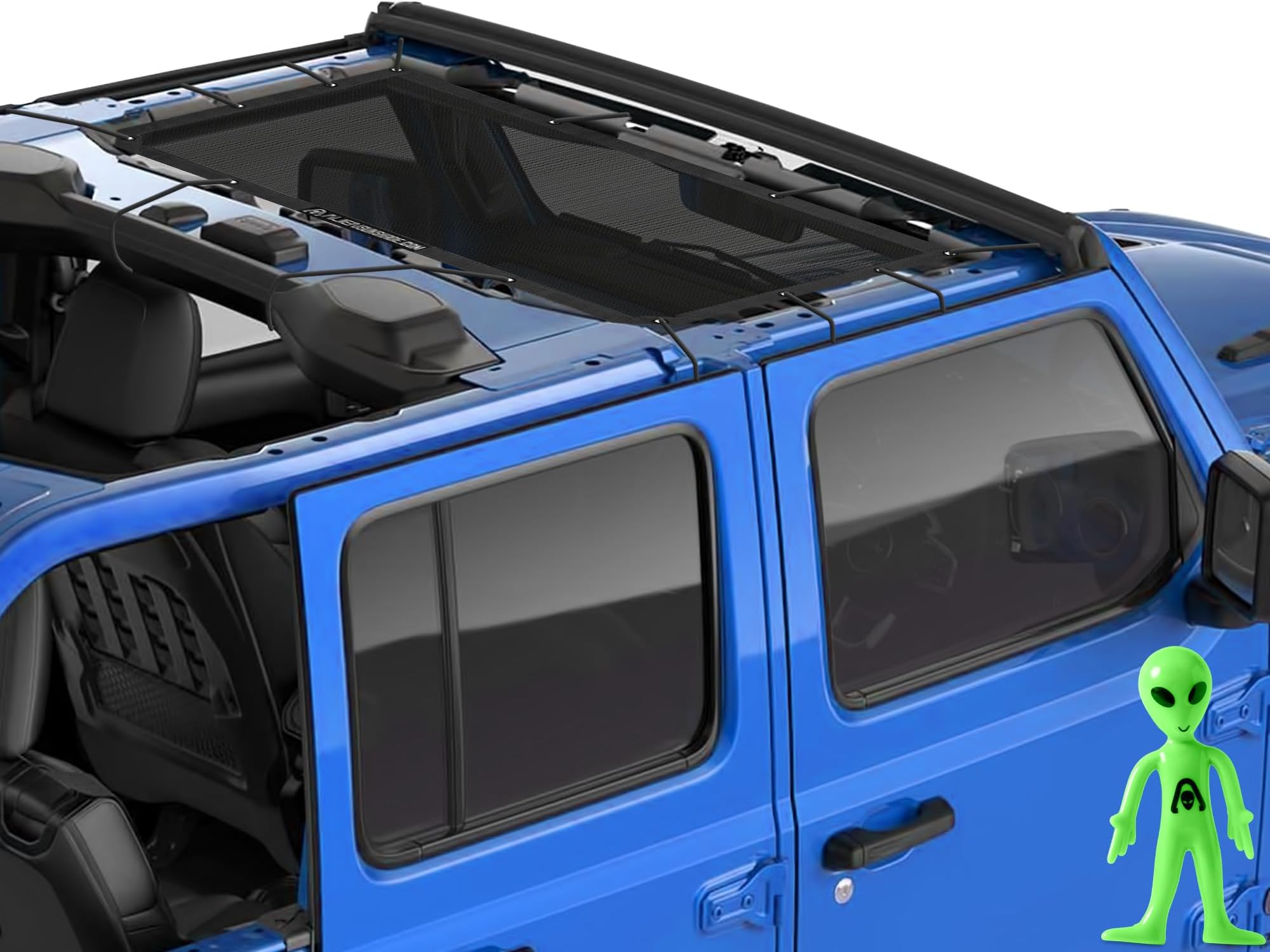 Alien Sunshade Jeep Wrangler JL & JLU Black (2018-2023) Front Mesh Sun Shade for JL Unlimited, Blocks UV, Wind, Noise, Jeep Gifts, Bikini JLkini Top Cover for Sport, Sport S, Sahara, Rubicon