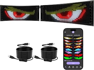 2pcs Led Augen,47.5 X 12cm,LED Anzeigetafel mit Bluetooth-App,led Leuchtschild USB 5V | Devil Eyes LED Laufschrift Werbung & Party-Deko