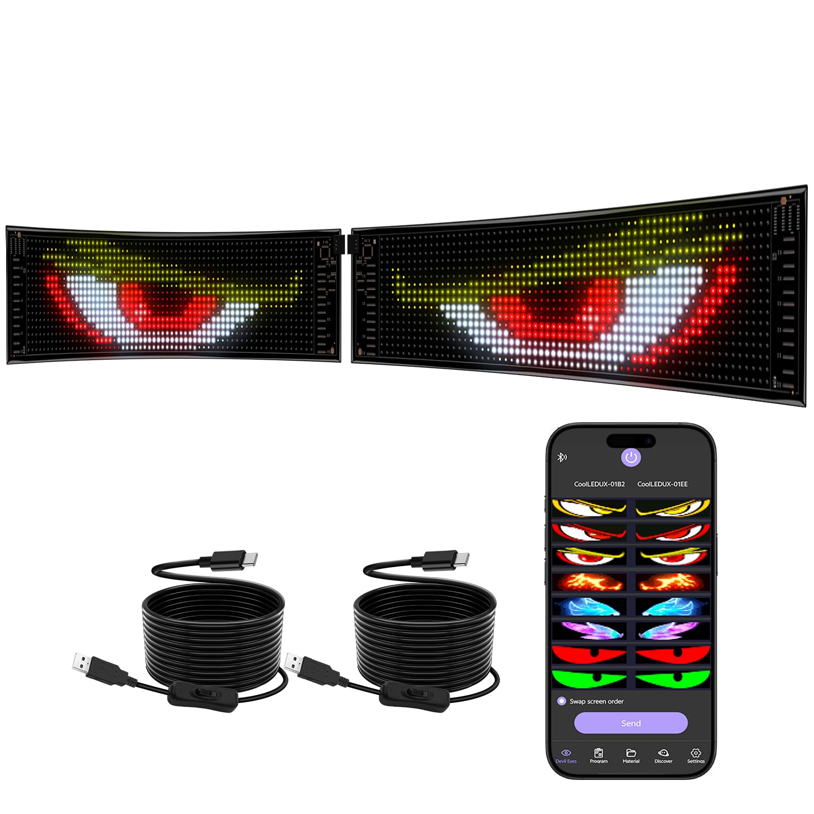 2pcs Insegna Luminosa LED Personalizzata,37 X 9 cm,Flessibile, Più Luminoso,Occhi Camion Led,Controllo via App Bluetooth,Schermo Led Programmabile per Auto Negozio e Pubblicità XAXVSTS