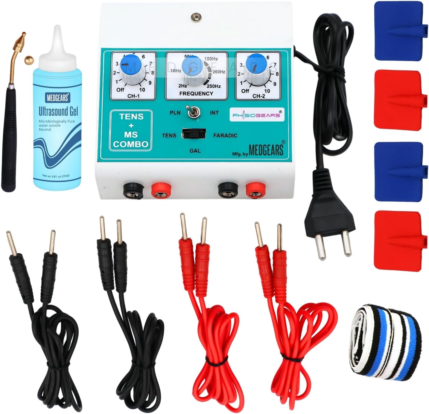 Physiogears Mini Tens+MS Transcutaneous Electrical Nerve Stimulation Tens Muscle Stimulator Machine for Physiotherapy electrotherapy combo for all Pain Relief (Electrode Pad)