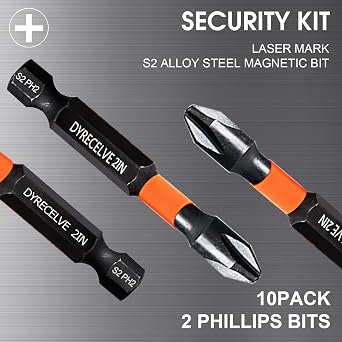 DYRECELVE 10-Piece Phillips Bits #2 Impact, 1-6 Inch Long Screwdriver Bits