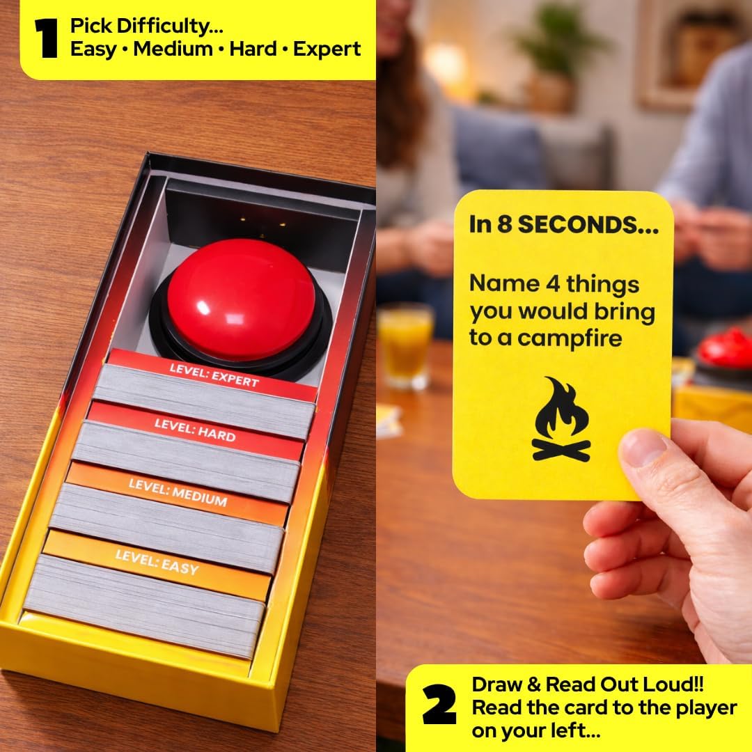 Slam the Buzzer Game – Fast Paced Family Party Game for Game Night – Quick Thinking Card Game with Buzzer for Teens & Adults – Fun Group Games for Families