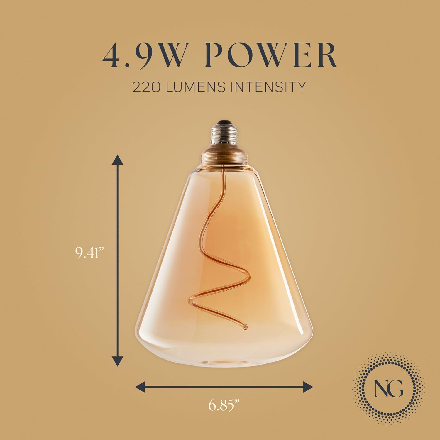 Next Glow Decorative Jumbo LED Filament Edison Light Bulb – 240 Lumen, 4.9W, Dimmable, 2000K Warm White, Medium E26 Base with Stunning Inner Pillar Corkscrew Design for Vintage Home Décor (Diamond)