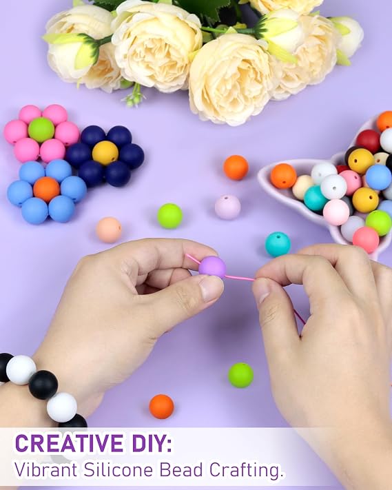 FIVEIZERO 150PCS 30 Colors 15mm Round Silicone Beads | 5 Each Color, Odorless, Seamless, Even Holes, Colorfast, Pre-drilled, For Keychains, Beaded Pens, Earrings, Phone Charms