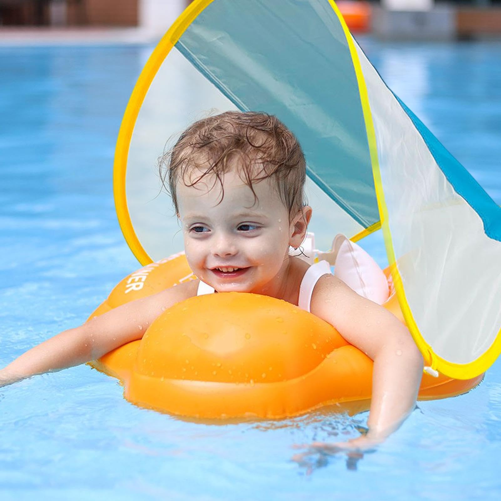 Galleggianti da nuoto, tettuccio parasole rimovibile per piscina, seggiolino di sicurezza, giocattolo per acqua, accessorio da giardino all'aperto, attrezzatura di protezione portatile per bambini