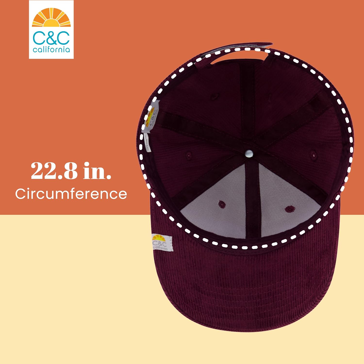 C & C California Baseball Cap, Corduroy Cotton Baseball Hat with Curved Brim - Image 5