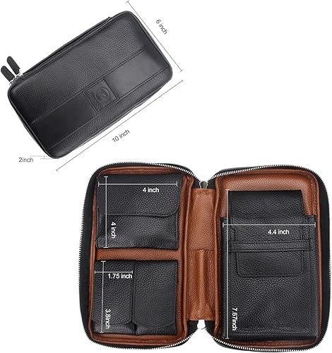 Vista 6 de FIREDOG Bolsa de cigarros, de cuero genuino, portátil, caja de cigarros para el día del padre, hombres, marido (capacidad para 5-6 puros, negro)