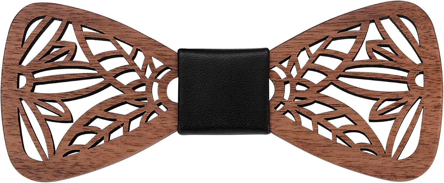 Mr.Van Handcrafted Walnut Wood Bow Tie with Cutout Design | Pre-tied, Adjustable Size, 12x5.8cm / 4.7x2.3", Natural Finish, Gift Ready