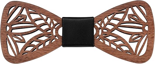 Mr.Van Handcrafted Walnut Wood Bow Tie with Cutout Design - Pre-tied Adjustable Size (12x5.8cm / 4.7x2.3) - Natural Finish - Gift Ready