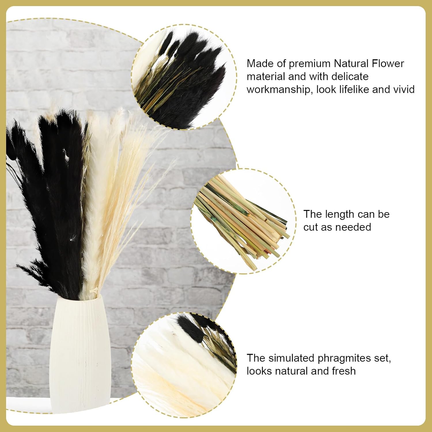 Dried Reed Bouquet Home Décor Set Black Pampas Grass Dried Flower Arrangement for Rustic Wedding Party and Living Room Decoration