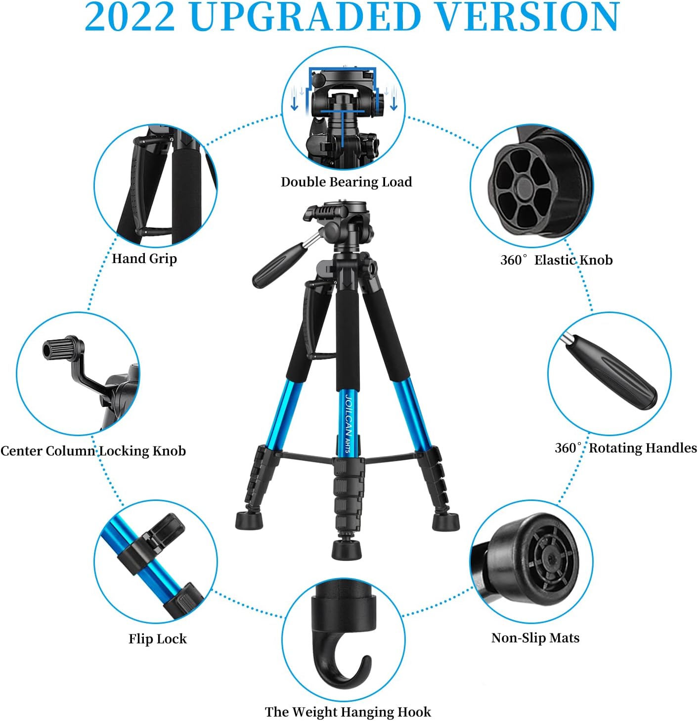 JOILCAN 74" Camera Tripod Stand for Canon Nikon DSLR, Lightweight Travel Video Aluminum Cell Phone Tripod with 2PC Quick Plates and Universal Phone Mount 15lb Load (Blue) : Electronics