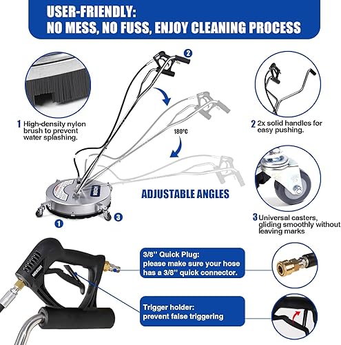 Miniatura 6 de MEKOH Limpiador de superficie de 24 pulgadas, limpiador de superficies de acero inoxidable de 4500 PSI con ruedas, accesorio de lavadora eléctrica