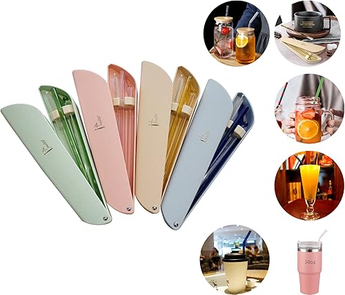 Miniatura 4 de Pajitas de vidrio reutilizables con estuche de viaje, tamaño 0.315 x 0.315 in, pajitas de vidrio de grado alimenticio para batidos, bebidas, batidos