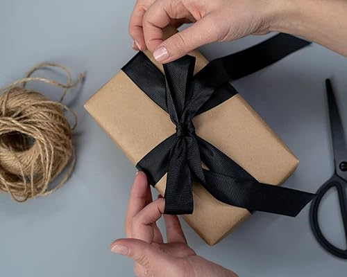 Miniatura 6 de Cinta de grogrén negra de 38 pulgadas X 50 yardas Cinta negra para envolver paquetes de regalo, coronas, baby shower y otros proyectos