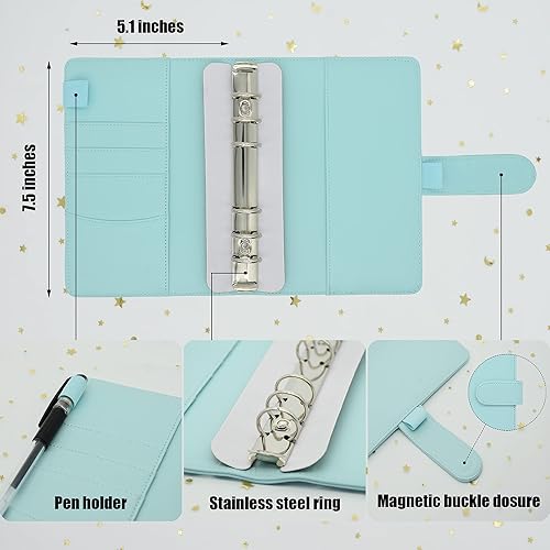 Miniatura 2 de Juego de 15 carpetas A6 con funda de piel sintética para cuaderno, 6 anillos redondos, recargable, para organizador personal, carpeta de