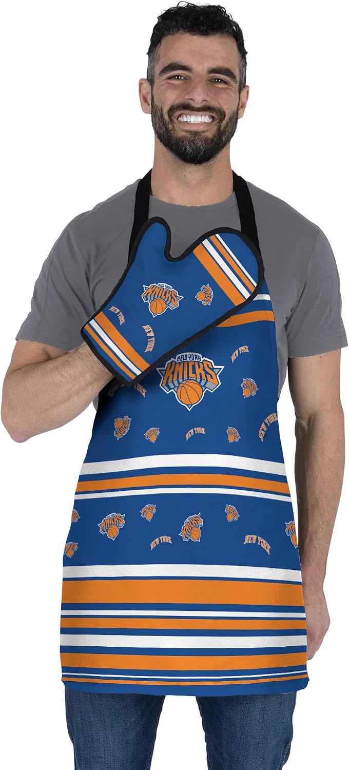 Northwest NBA New York Knicks Apron & Oven Mitt Set, 24" x 28" Apron, 8" x 12" Mitt, Press