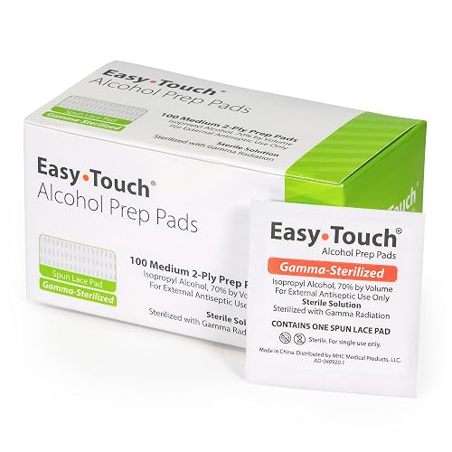 EasyTouch Gamma-Sterilized Alcohol Prep Pads, Box of 100 | Gamma-Sterilized, 70% Isopropyl Alcohol, 2-Ply Spunlace Material, Individually Wrapped, Box of 100