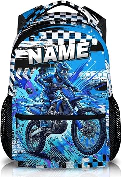 Personalized Backpack for Kids Boys, Custom Motorcycle Bookbag for Preschool Elementary Middle Back to School Supplies