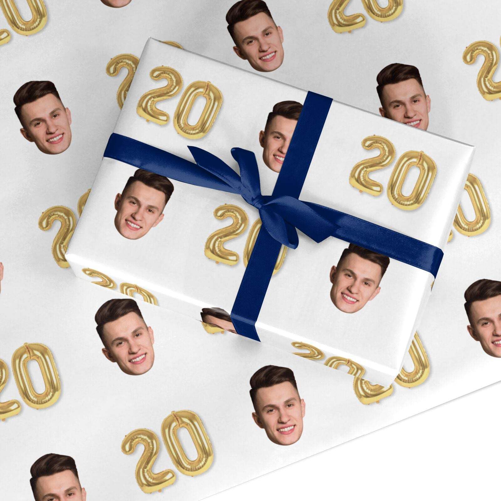 Personalised Wrapping Paper - Photo Face Birthday Gift Wrap for Men Women Boys Girls - Any Age Gold Number Custom Gift Wrap Made in the UK - Recyclable by Dyefor - Large Roll (59.4cm x 3.6m)