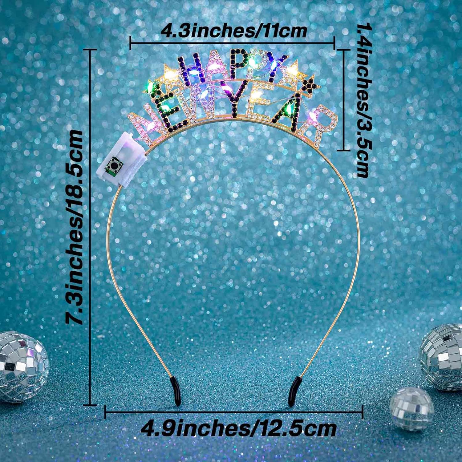 Olbye Light up Happy New Year Headbands Glowing Rhinestone New Year's Eve Headband Star Glitter Led Hairbands Flashing Headpiece Holiday Hair Accessories for Women - Image 3