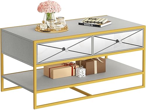 Miniatura 9 de DWVO Mesa auxiliar para sala de estar, mesa de centro de almacenamiento con espejo, mesa de centro con almacenamiento, mesa de centro para sala de