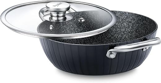 Prestige Durastone Hard Anodised 6 Layer Non-Stick Kadai with Glass Lid, (28 cm, 3.8 Litre) (Black)