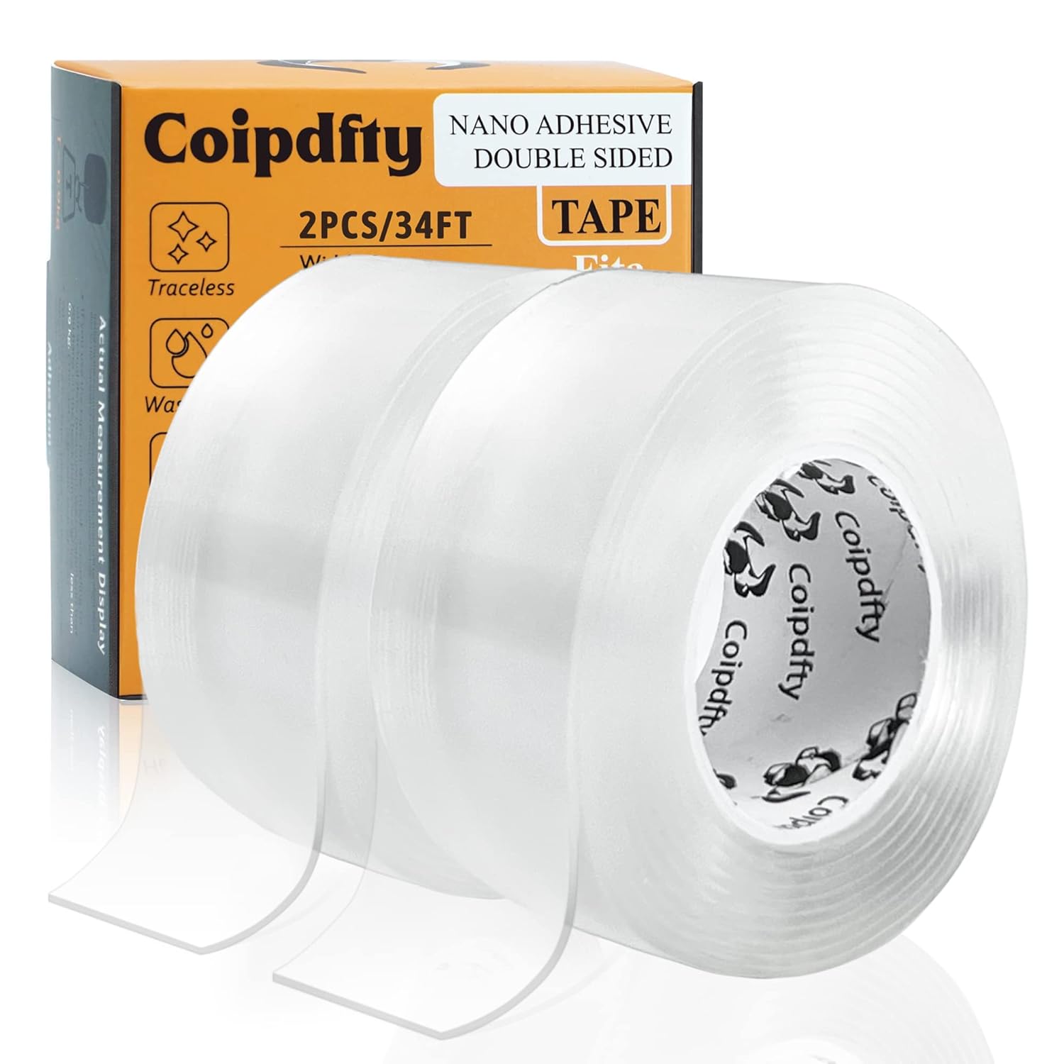 Double Sided Tape Heavy Duty for Wall Decor No Damage to Paint, Clear Removable Mounting Tape, Nano Two Sided Adhesive Tape, Picture Hanging Strips for Posters, Stickers - 2Rolls,Total(1.18in*34FT)