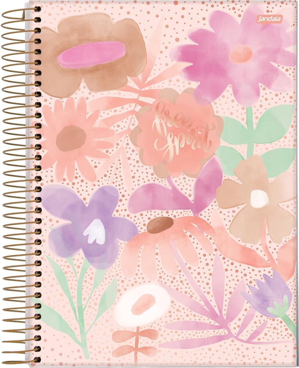 Jandaia - Caderno Espiral Universitário CD 1 Matéria 80 Fls La Creme Flores Fundo Poá FSC