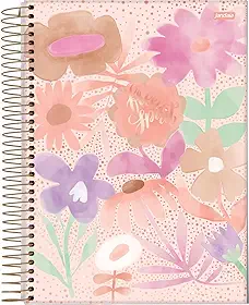 Jandaia - Caderno Espiral Universitário CD 1 Matéria 80 Fls La Creme Flores Fundo Poá FSC