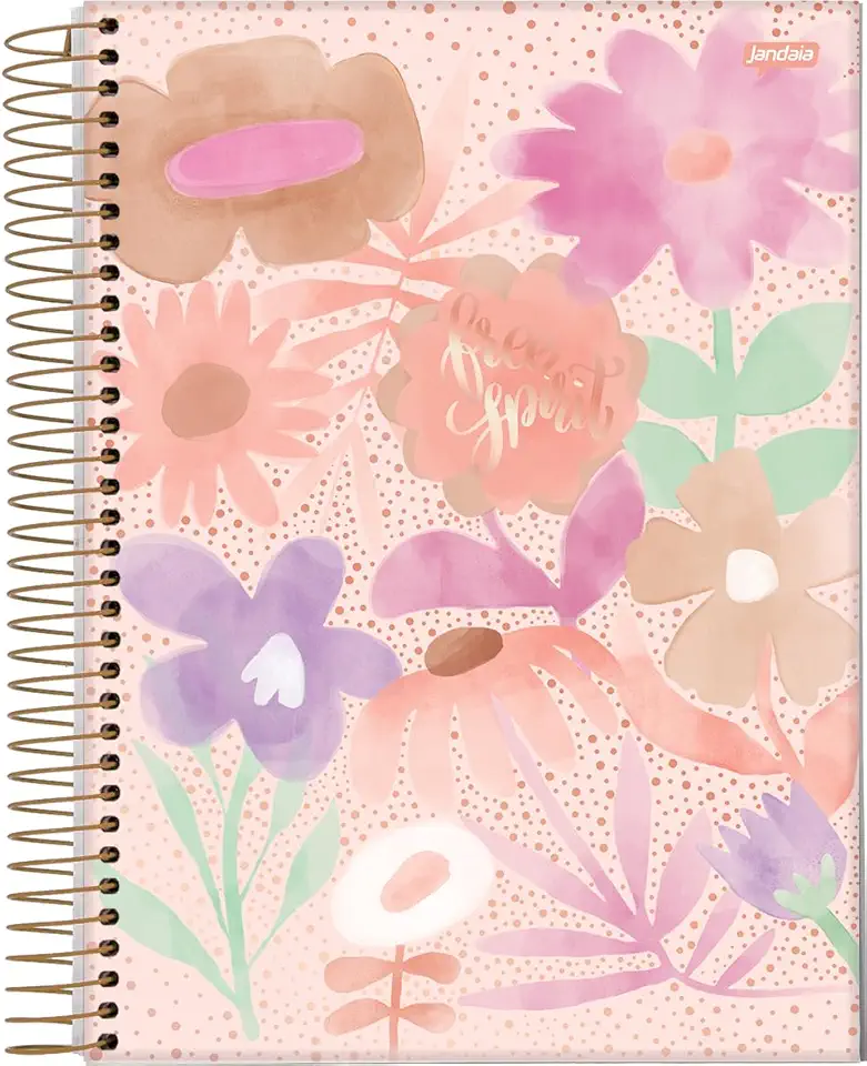 Jandaia - Caderno Espiral Universitário CD 1 Matéria 80 Fls La Creme Flores Fundo Poá FSC