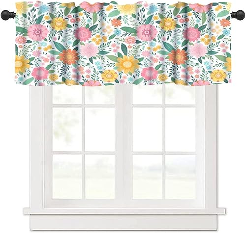 Miniatura 12 de Cortina de cenefa floral retro de los años 70, diseño de flores hippie, bohemio, estampado abstracto de estética, tratamientos de ventana pequeñas