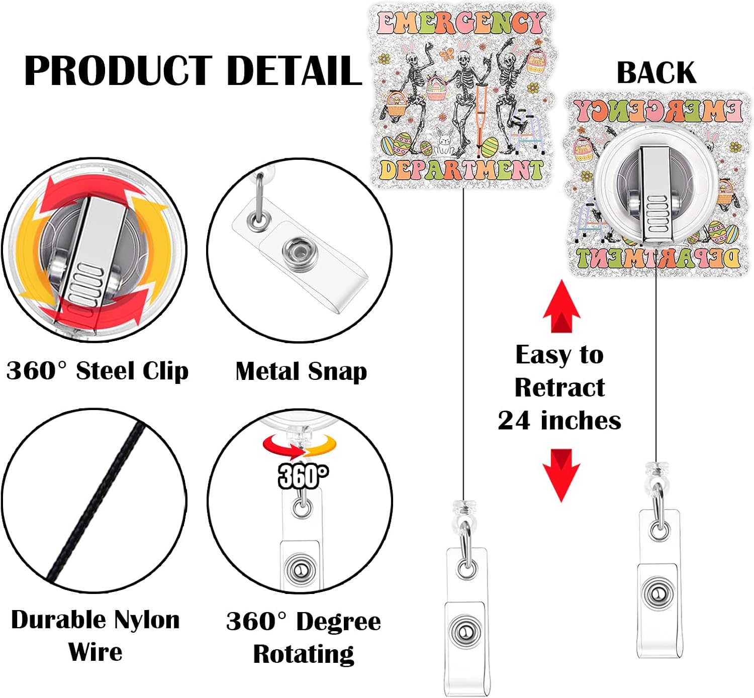 Funny Easter EMS Badge Reel Easter Skeleton Emergency Department Badge Holder Gifts for EMS Workers EMT ER Nurse ID Card Accessories