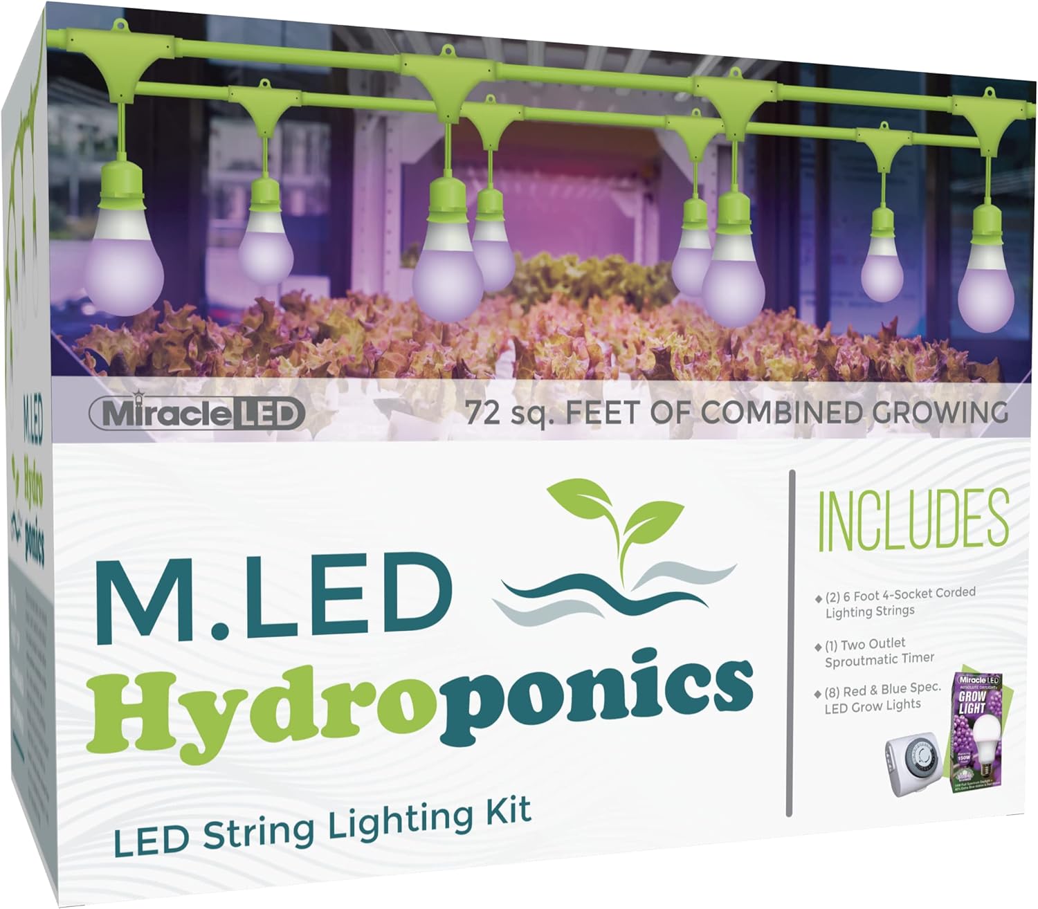 Miracle LED Hydroponics LED Indoor Grow Light Kit - Includes 4 Absolute Daylight Plus Red & Blue Spectrum 150W Replacement Grow Light Bulbs & 1 4-Socket Corded Fixture with SproutMatic Timer (2-Pack) 2 Count (Pack of 1) Red & Blue Spectrum