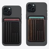Wooden MagSafe Wallet For IPhone - Magnetic Card Holder For IPhone 12-15 & Galaxy S22-S24, Holds 3 Cards (Indian Lotus Elephant - Black Wood)