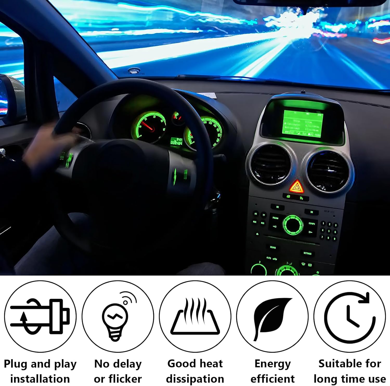 12 PCS T5 LED Bulbs, 74 73 37 2721 Instrument Cluster Light Bulb, 12 Volt Bright Canbus Error Free LED Dashboard Light Bulb, 3030 SMD Automotive Replacement Bulbs (Green)