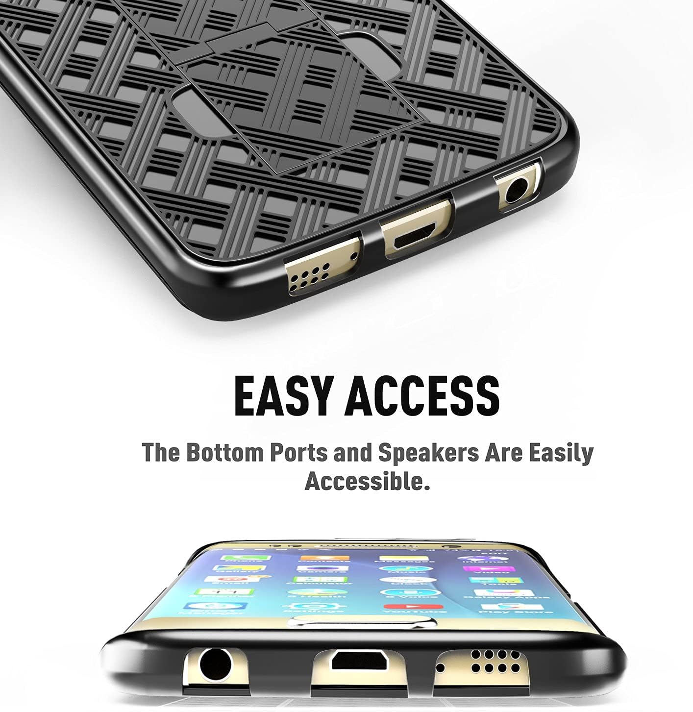 TILL for Galaxy S6 Edge Case, TILL [Thin Design] Holster Locking Belt Swivel Clip Non-Slip Texture Hard Shell [Built-in Kickstand] Combo Case Defender Cover for Samsung Galaxy S6 Edge G925 [Black]