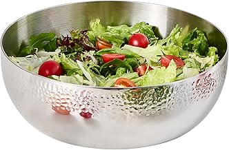 150oz Stainless Steel Hammered Salad Bowl, Large Fruit Popcorn Serving Bowl