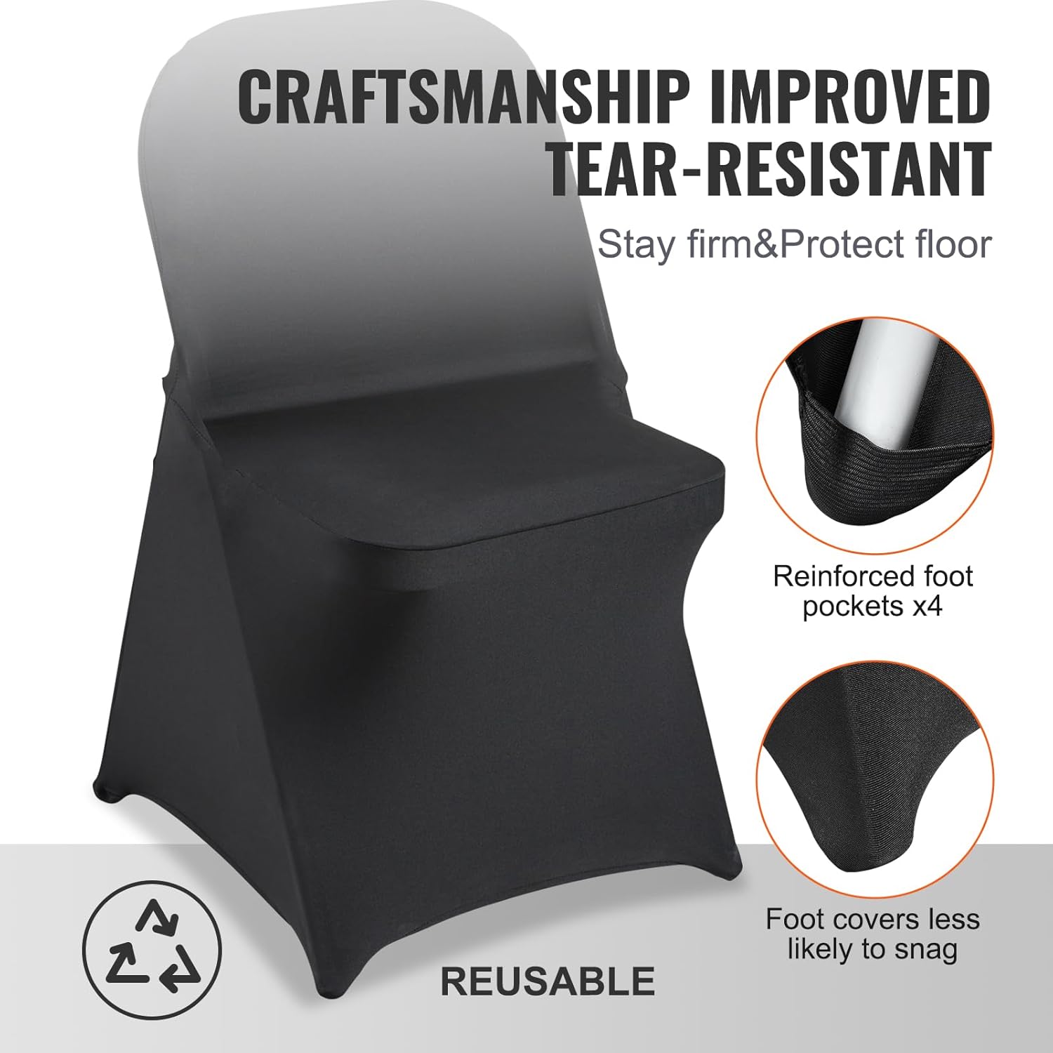 VEVOR Elastic Spandex Folding Chair Cover Universal Fit Chair Cover Removable Washable Protective Sofa Cover for Weddings, Festivals, Banquets, Parties, Celebrations, Dinners (Black-c, 30PCS)