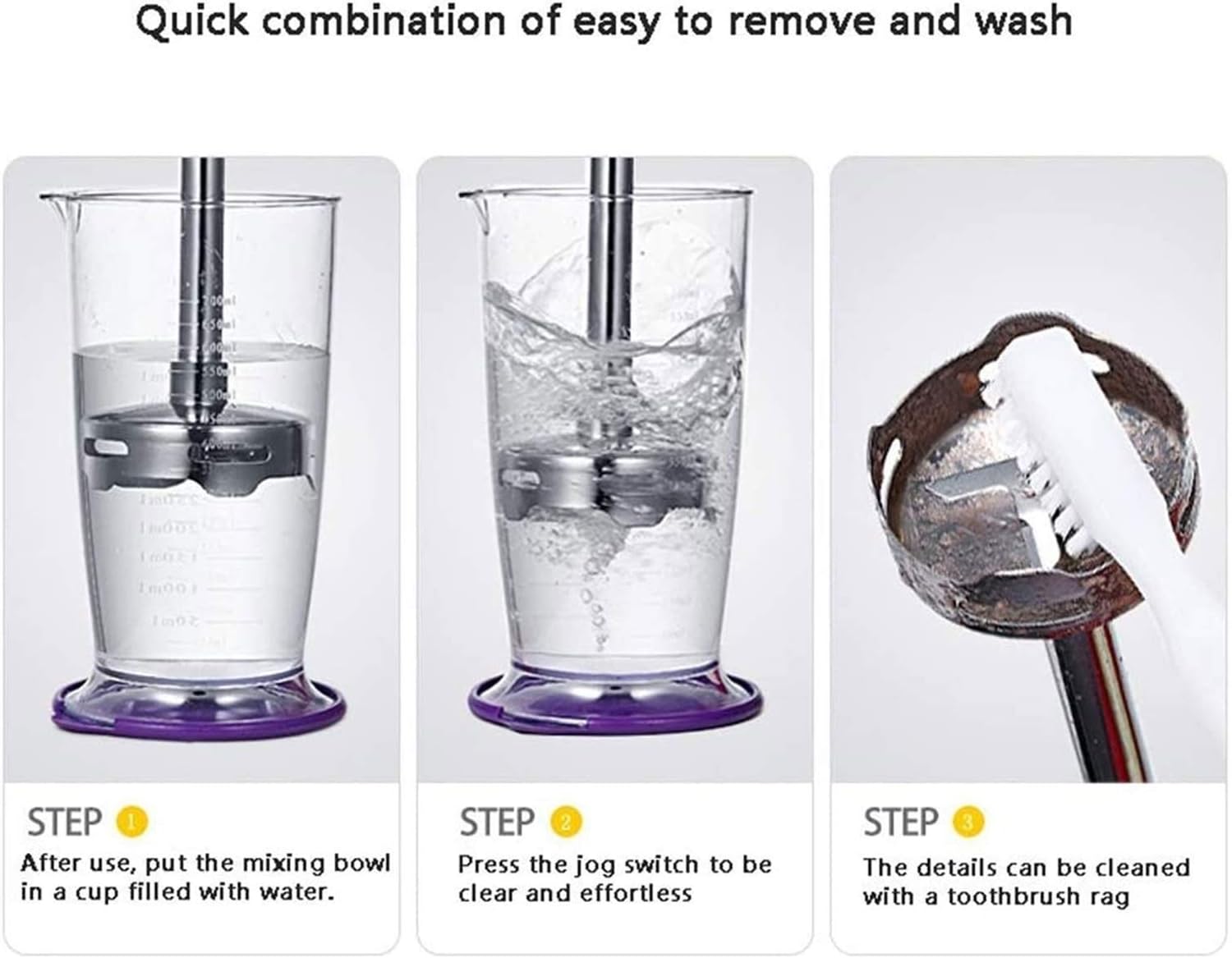 Multipurpose Immersion Hand Blender 300 Watt 2-Speed High Power Low Noise 3-in-1 includes Detachable Chopper Egg Whisk Milk Frother