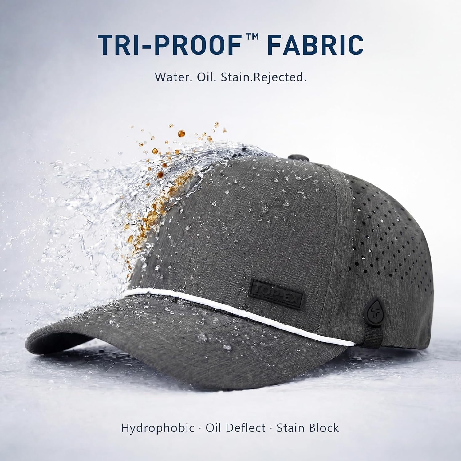 TOP-EX UVCoolix™ Performance Rope Hat Water-Resistant Beathable Baseball Cap Men Golf Workout Hat Snapback Laser Perforated