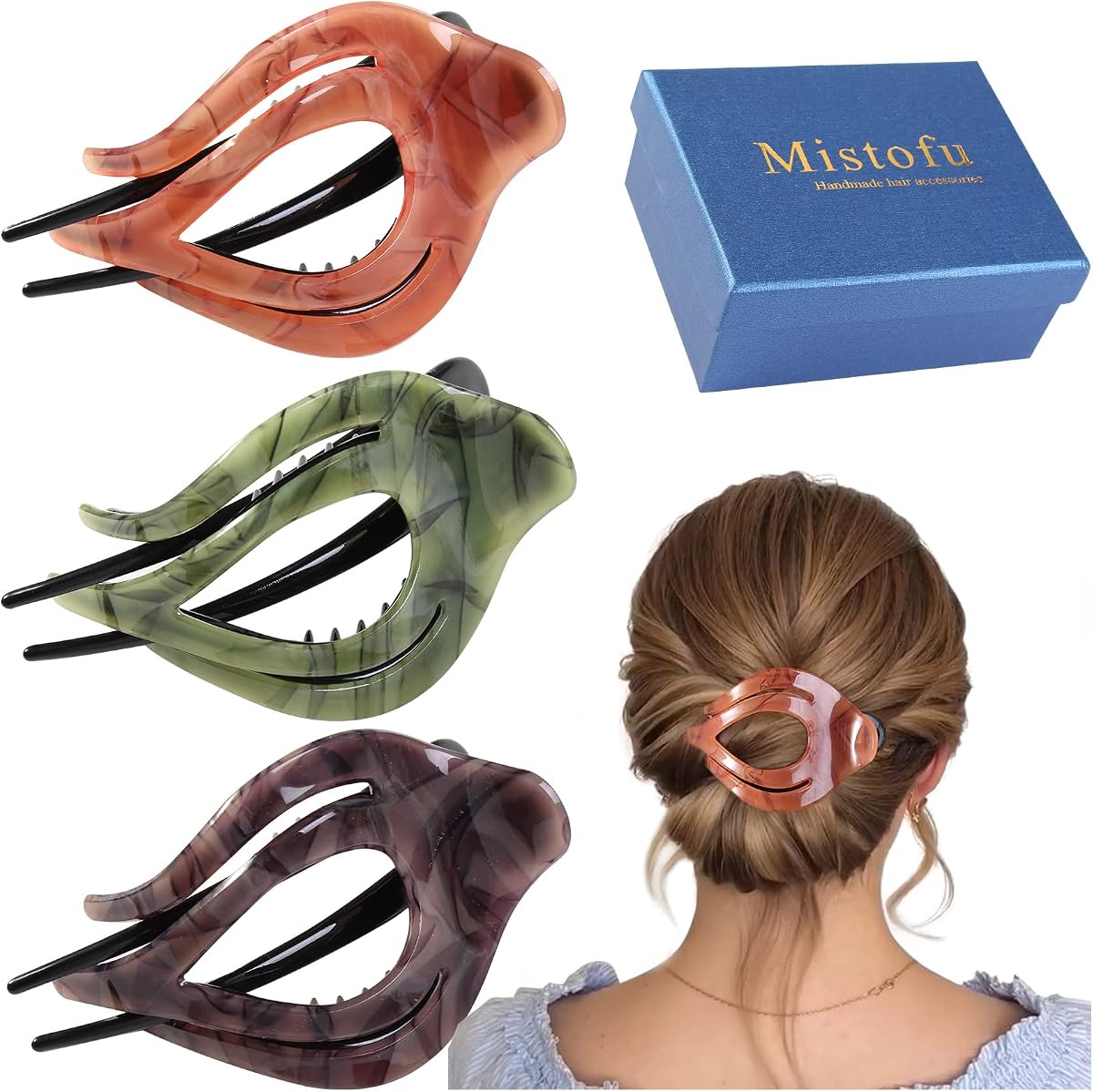 3Pcs French Concord Hair Accessories for Women - Curved No Slip Grip Clips for Strong Hold on Thick and Thin Hair (pearlescent color)