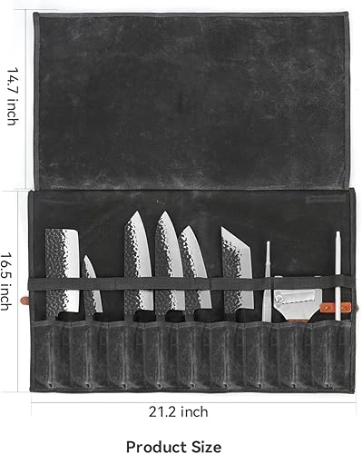 Miniatura 5 de Manjushri Cuchillo de chef con 9 bolsillos de lona con cinturón de cuero auténtico.