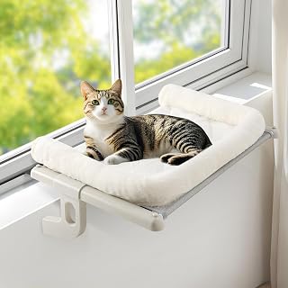 GUUSII HOME Cat Hammock Window Seat Kitten Hanging Bed Windowsill Indoor Large Pet Shelf Sturdy Cat Bed Washable Pillow Easy to Install No Drilling 63 * 38cm (Vite, L)