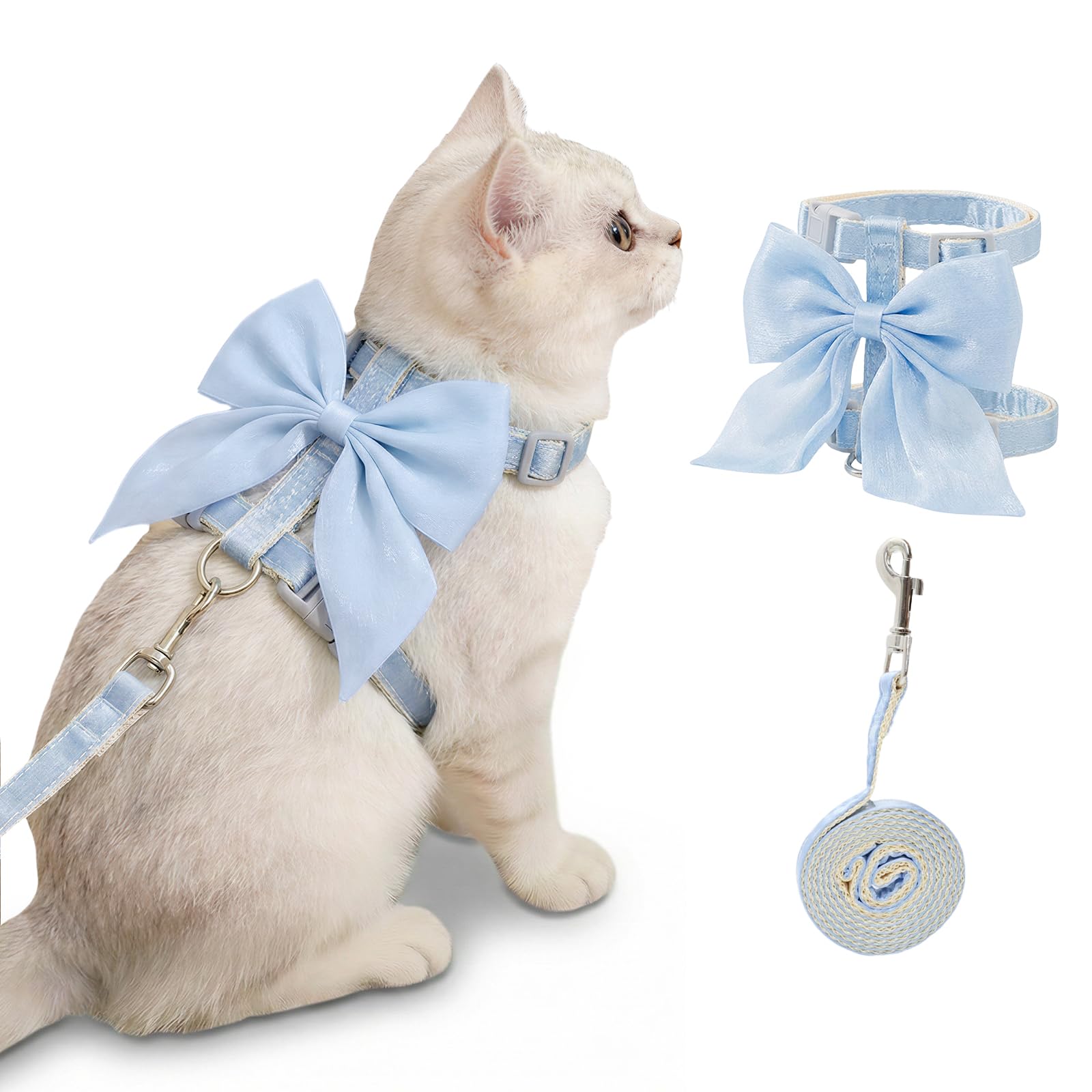 Tensho Blue Bow Cat Harness and Leash Set, Escape Proof, M