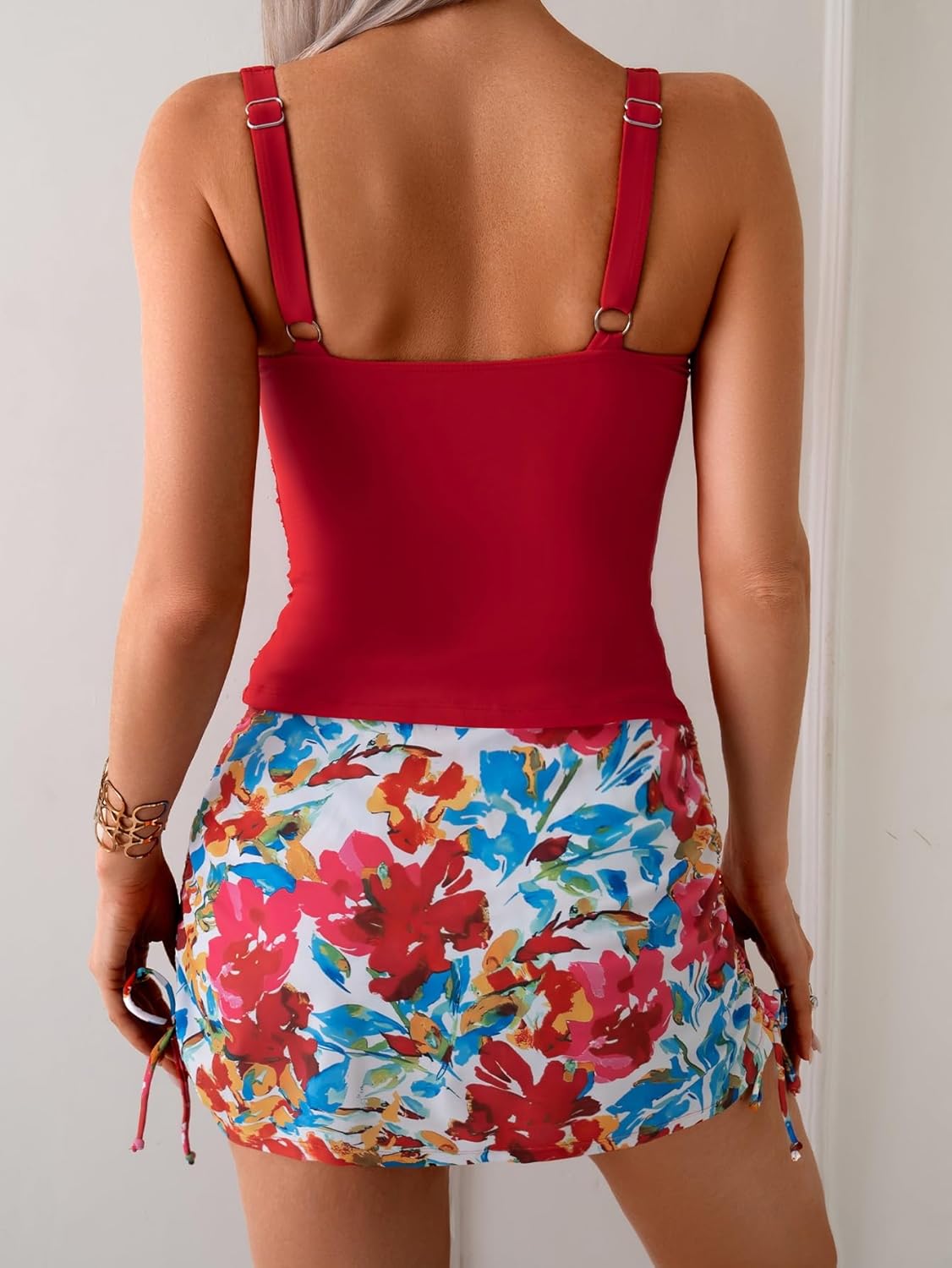 B2prity Tankini Swimsuit for Women Slimming Tummy Control Two Piece Bathing Suit Drawstring Swimwear Tank Top with Skirt