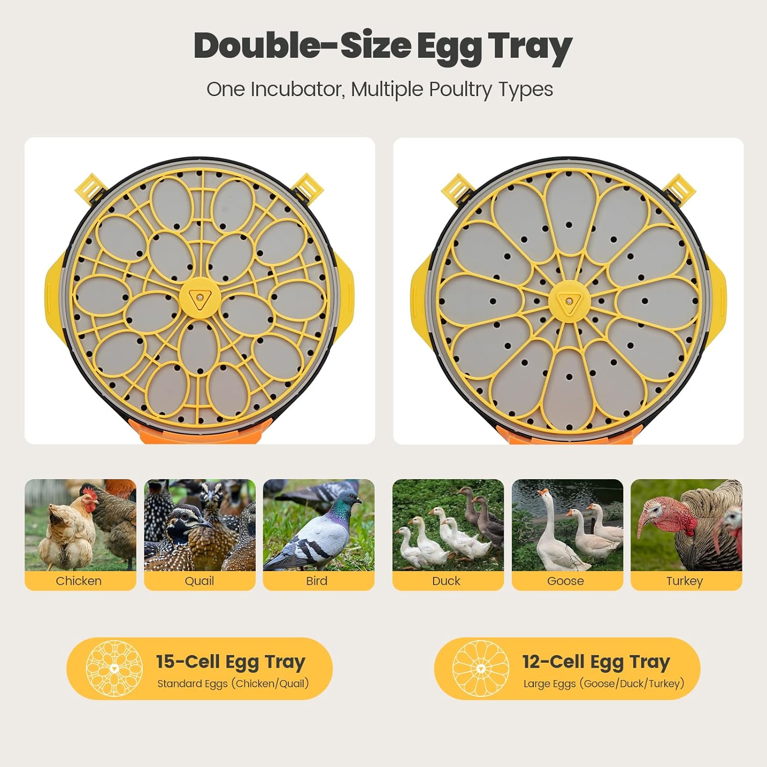 Incubators for Hatching Eggs -15-Egg Automatic Egg Chick Incubator with 5 Smart Preset Modes and Egg Turning, Temperature & Humidity Control Incubator for Chicken Goose Duck Quail Bird