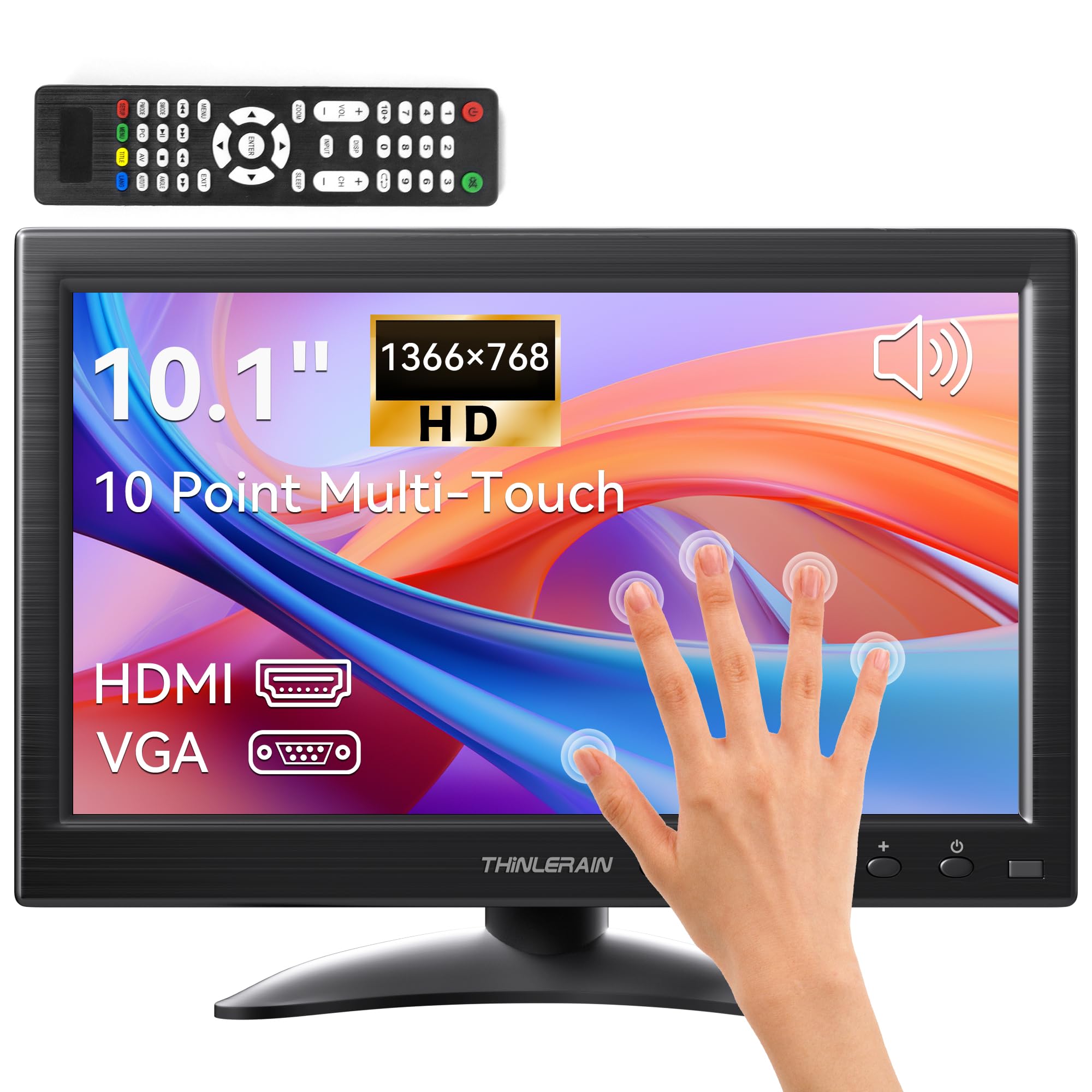 10,1 Zoll Touchscreen Monitor – 1366x768 HD IPS 16:9, HDMI/VGA/BNC/AV, eingebaute Lautsprecher, VESA 75x75 –Kleiner Monitor für PC, Raspberry Pi, Fire TV Stick, Küche, Auto, Überwachung