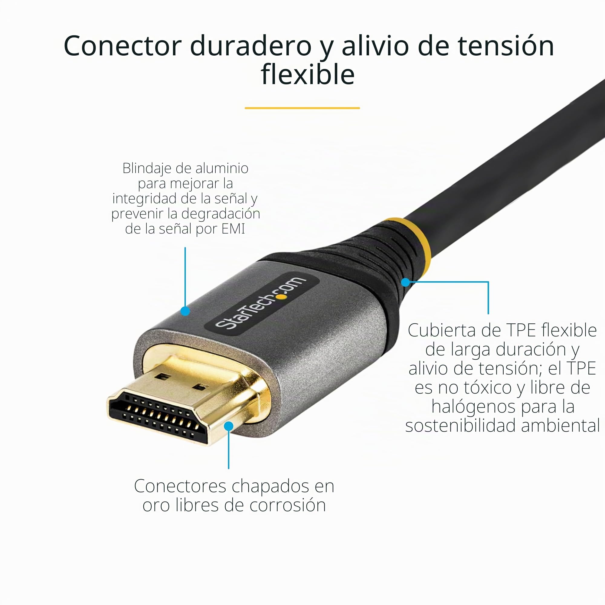 StarTech Cable HDMI 2.1 de 4m Ultra Alta Velocidad, 8K 60Hz, HDR10+ | Blindaje de aluminio EMI, Conectores chapados en oro, Compatible con USB-C a HDMI, MacBook serie M