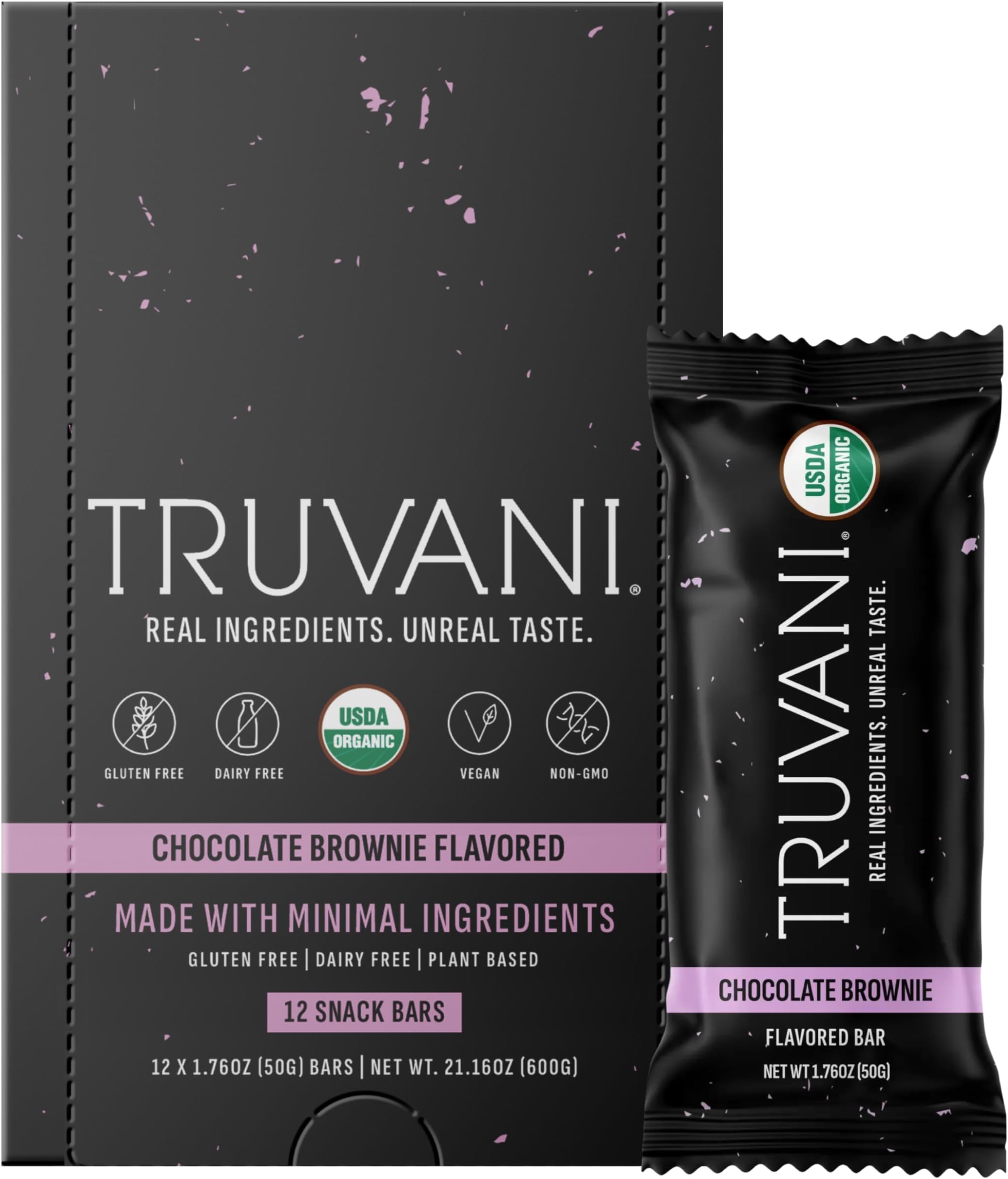 Plant Based Snack Bar | Chocolate Brownie 12 Pack | 7g Protein | USDA Organic and Vegan | The Only Bar | Dairy, Soy, and Gluten Free | Individually Wrapped